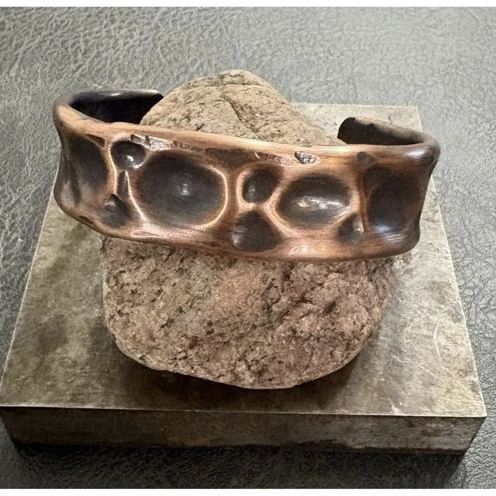 Brutalist M Men's Wide Hammered Thick Copper Artisan Cuff Bracelet Viking